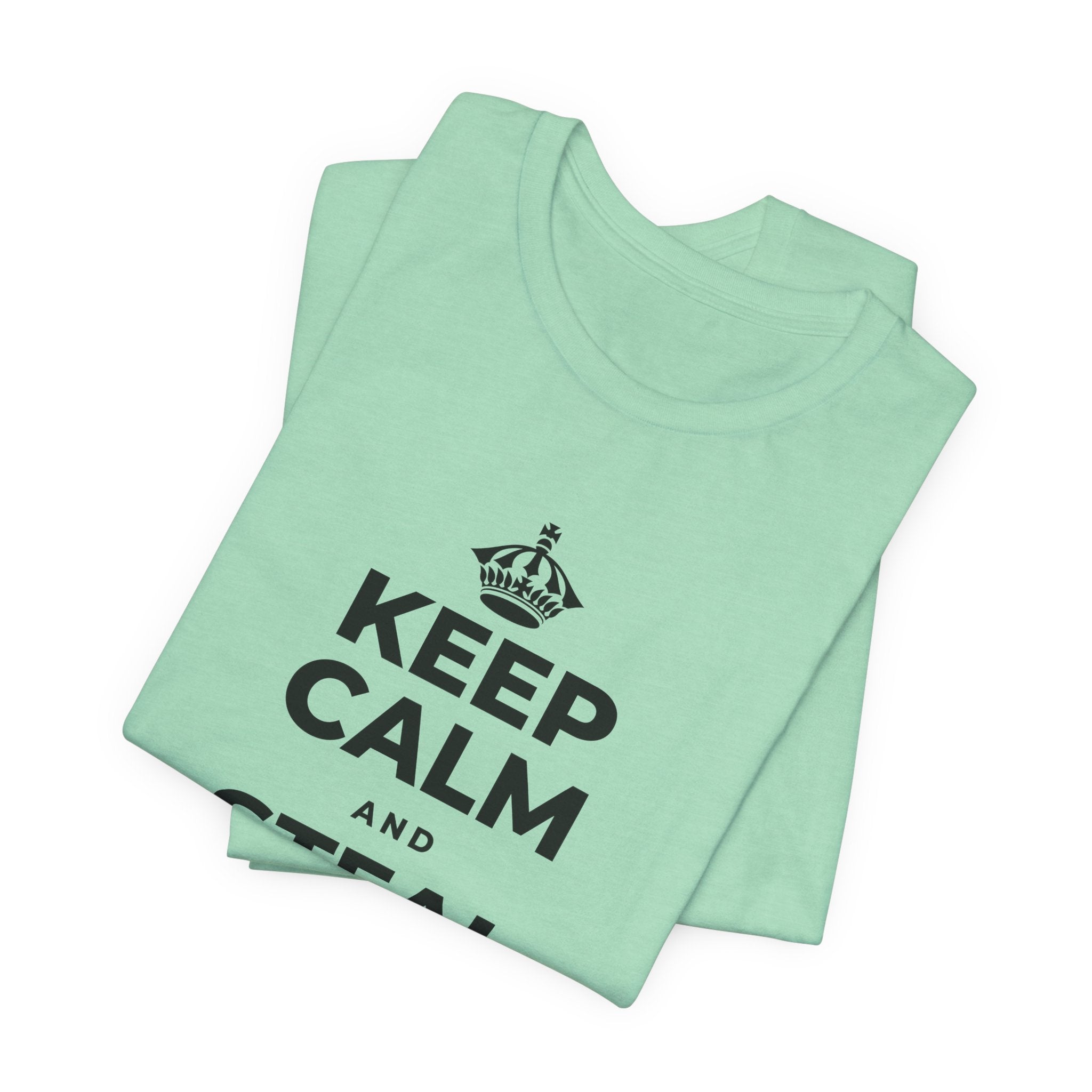 KEEP CALM AND STEAL THE SHOW T-Shirt (Baby Blue–Silver)