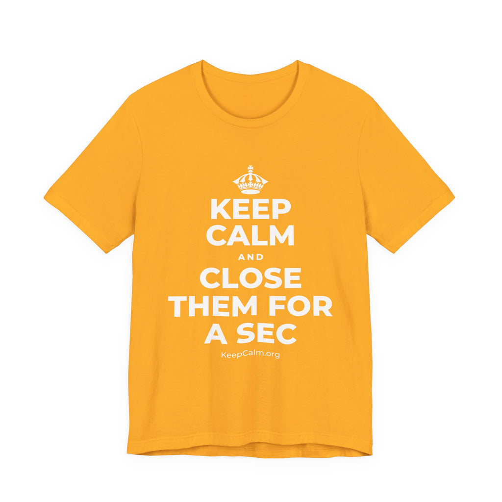 KEEP CALM AND CLOSE THEM FOR A SEC T-Shirt (Baby Blue–Silver)