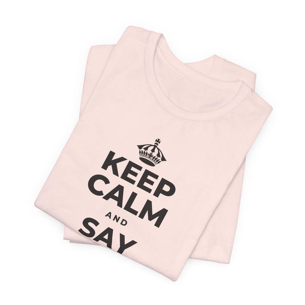 KEEP CALM AND SAY YES TO FUN T-Shirt (Soft Cream–Heather Mauve)