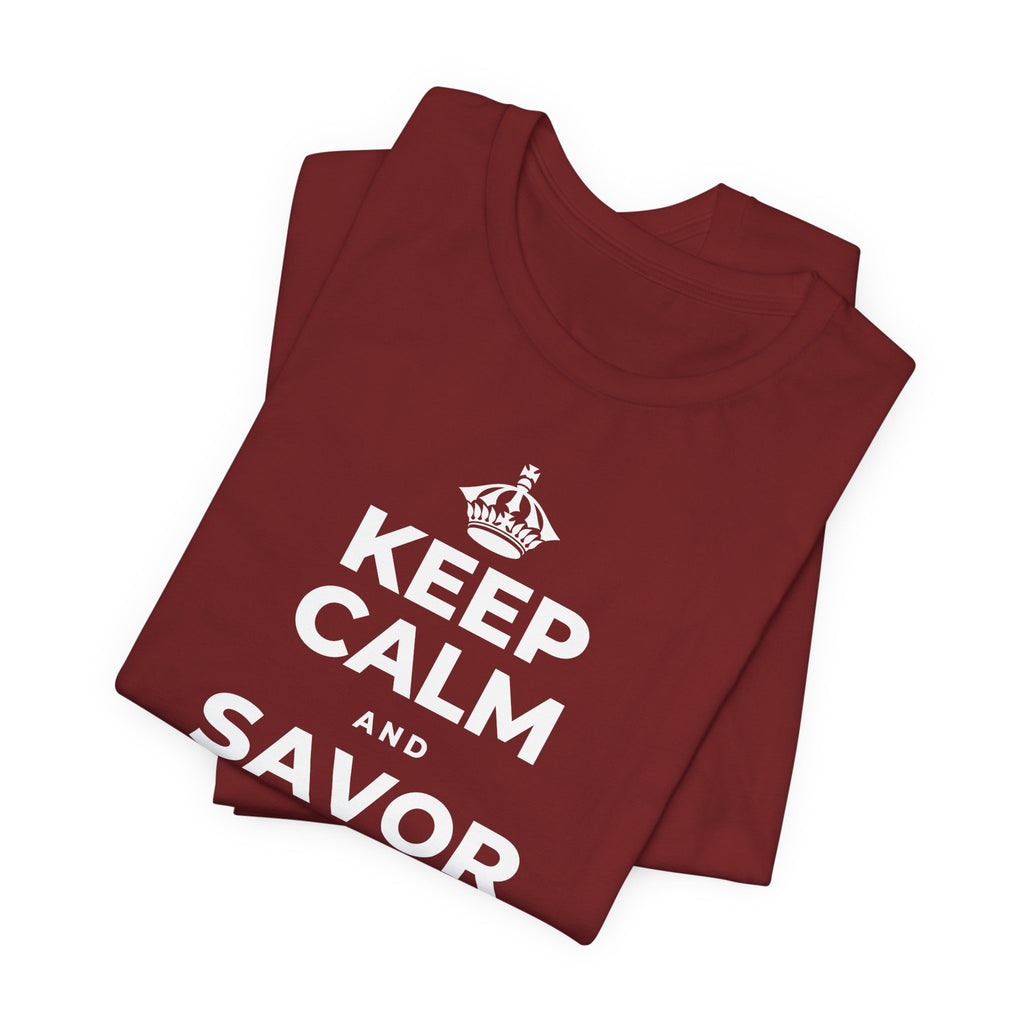 KEEP CALM AND SAVOR THE SMALL MAGIC T-Shirt (Baby Blue–Silver)