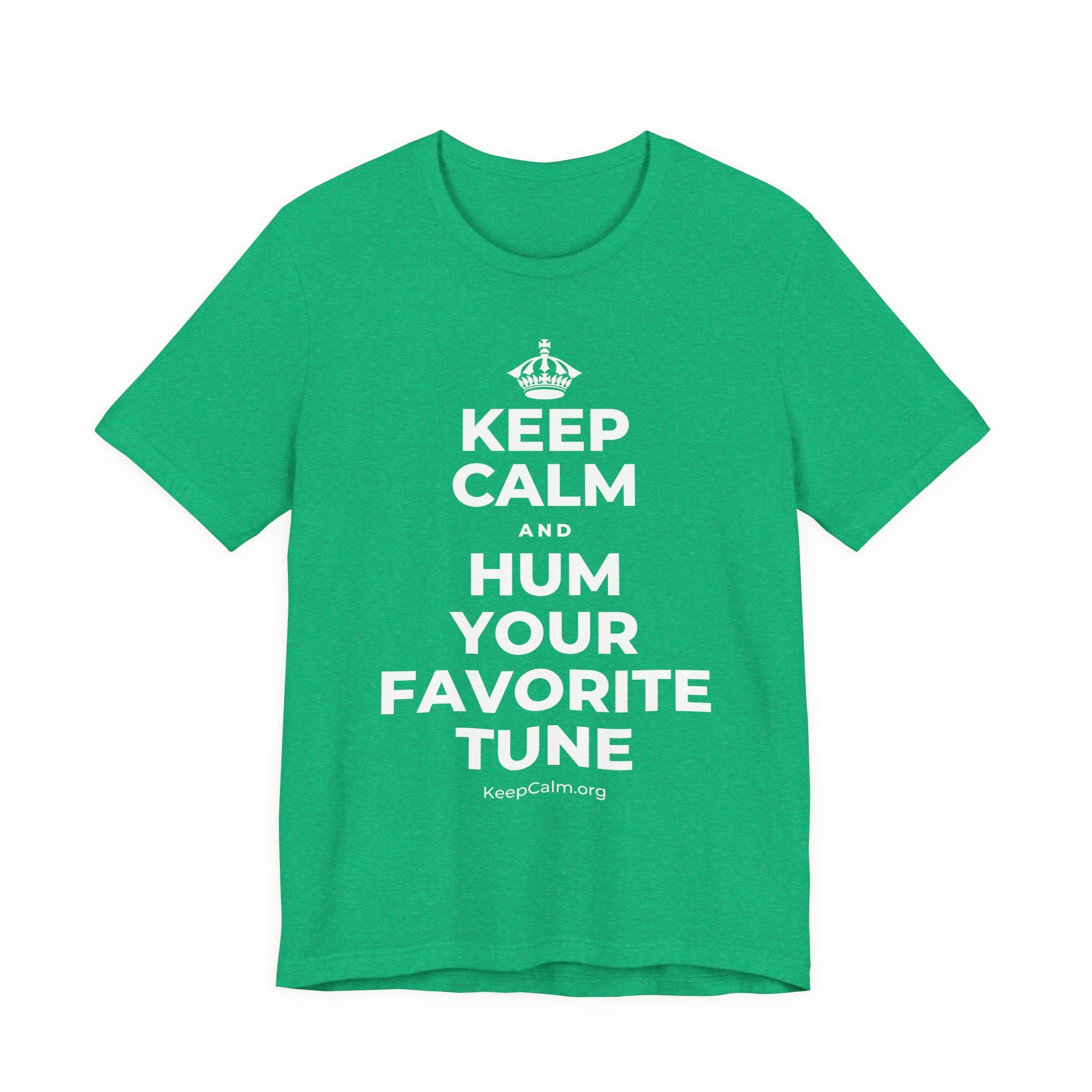 KEEP CALM AND HUM YOUR FAVORITE TUNE T-Shirt (Baby Blue–Silver)