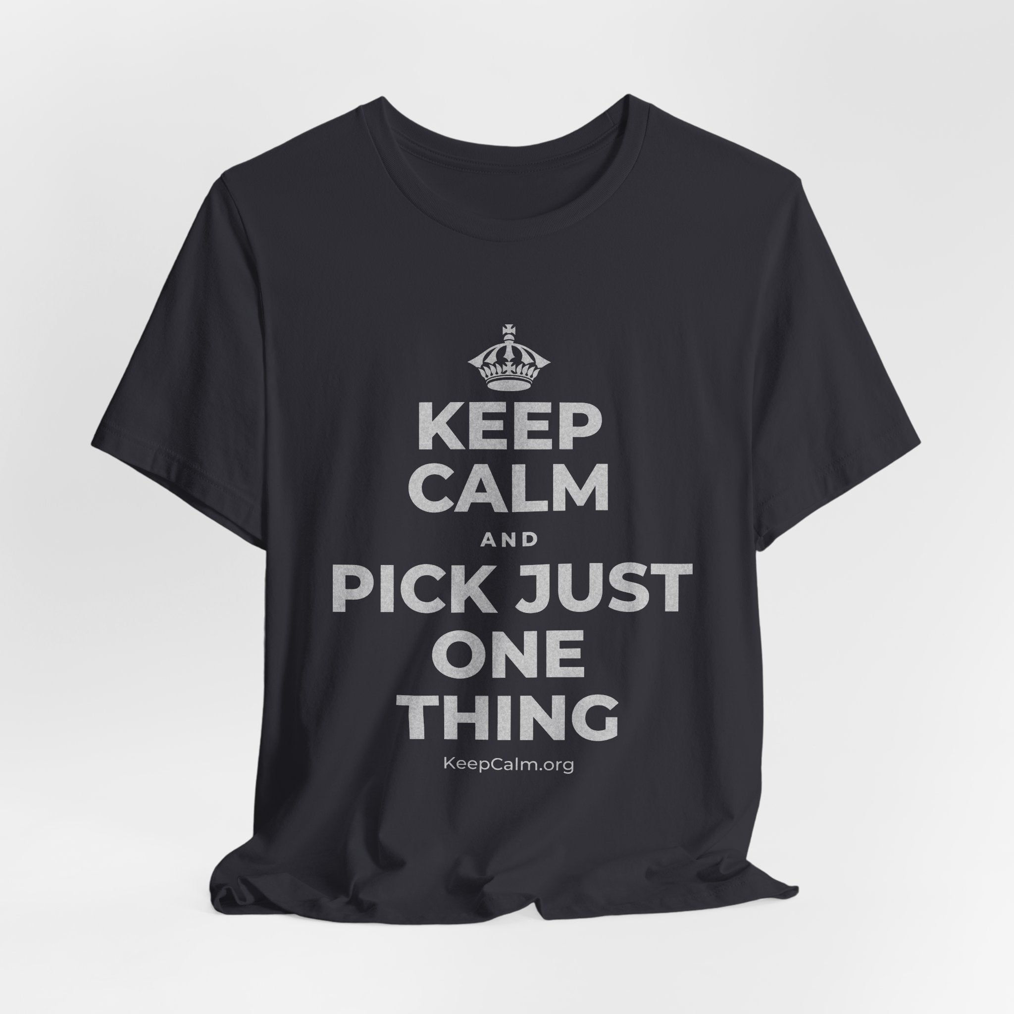 KEEP CALM AND PICK JUST ONE THING T-Shirt (Baby Blue–Silver)