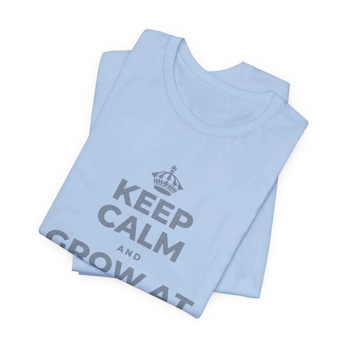 KEEP CALM AND GROW AT YOUR OWN PACE T-Shirt (Baby Blue–Silver)