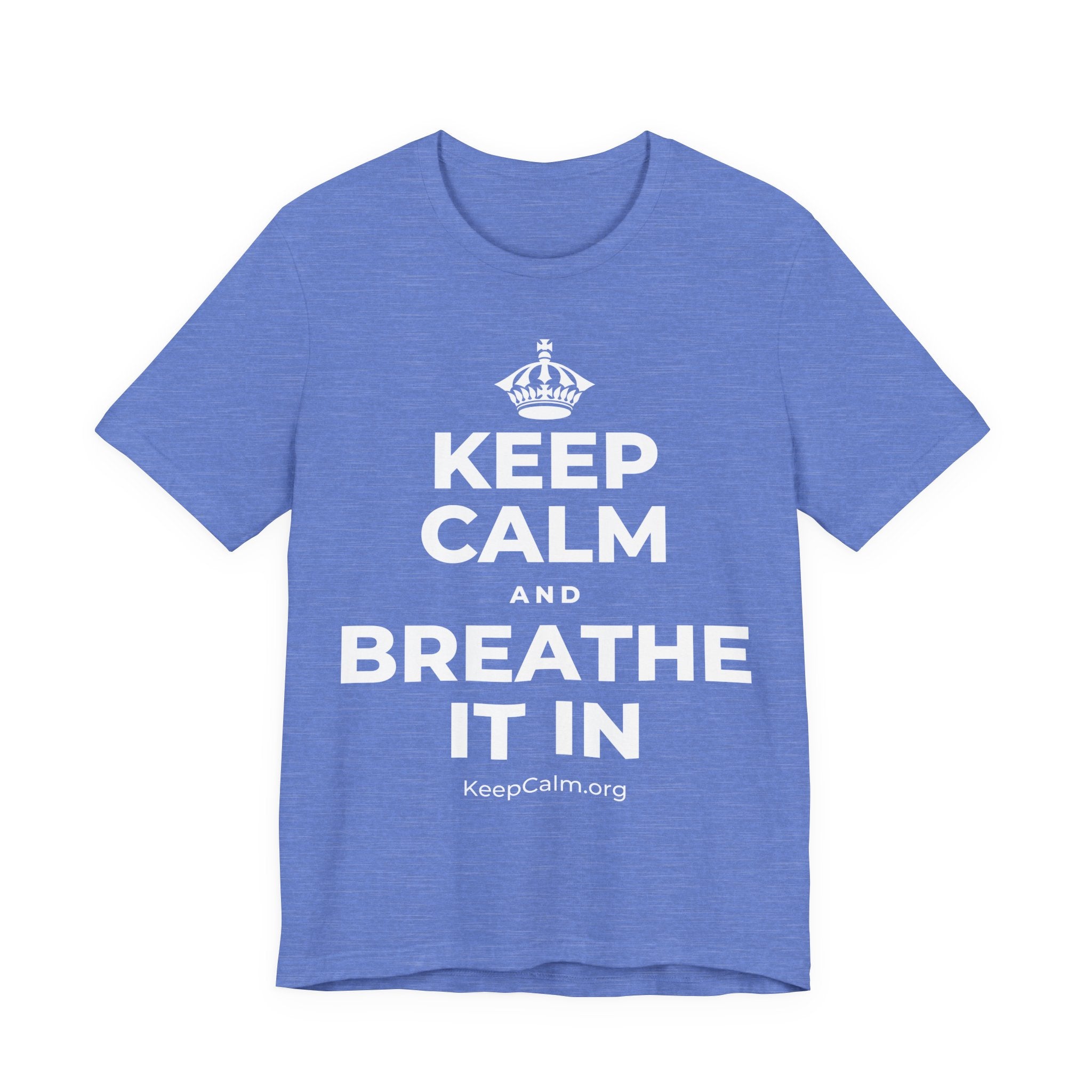 KEEP CALM AND BREATHE IT IN T-Shirt (Soft Cream–Heather Mauve)