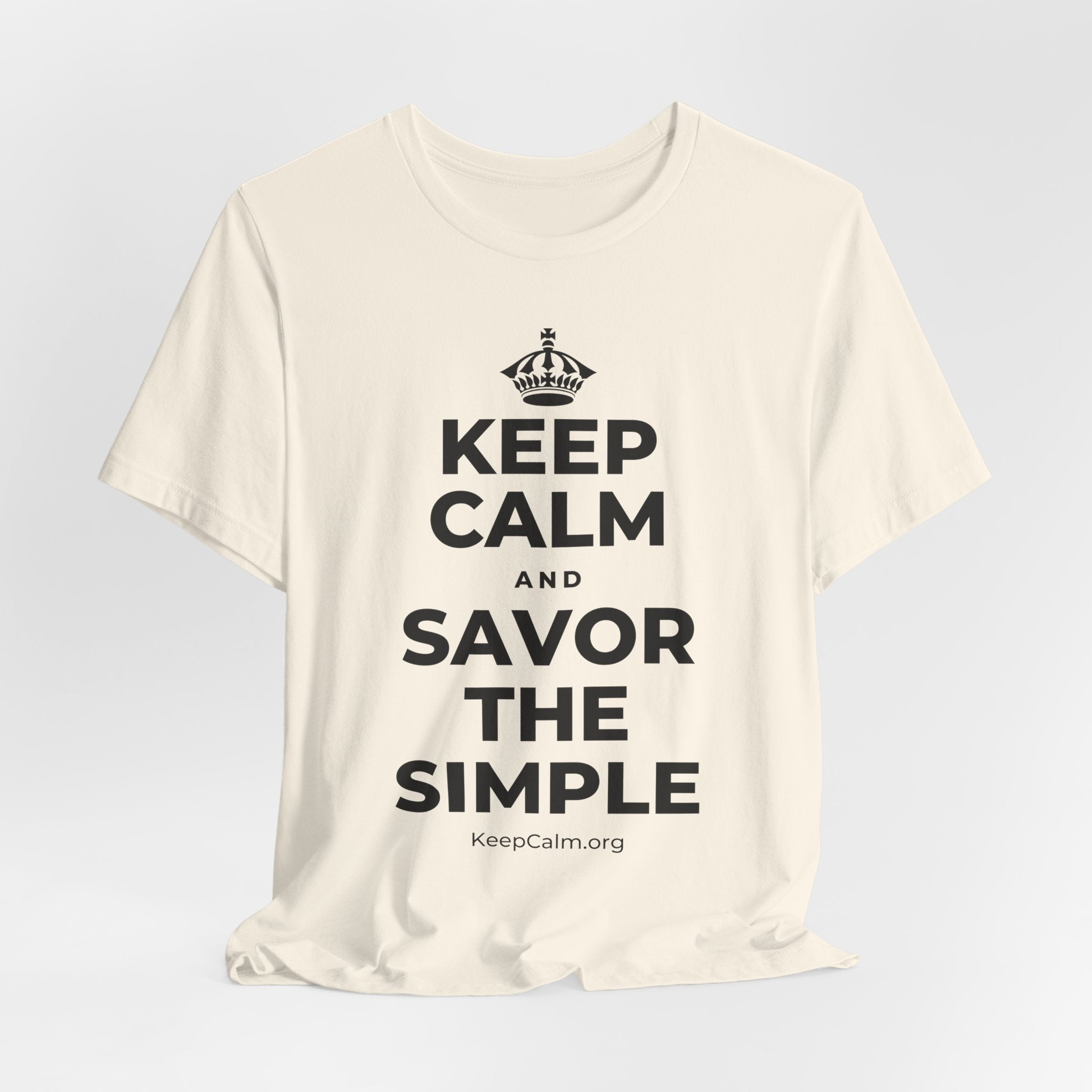 KEEP CALM AND SAVOR THE SIMPLE T-Shirt (White–Asphalt)