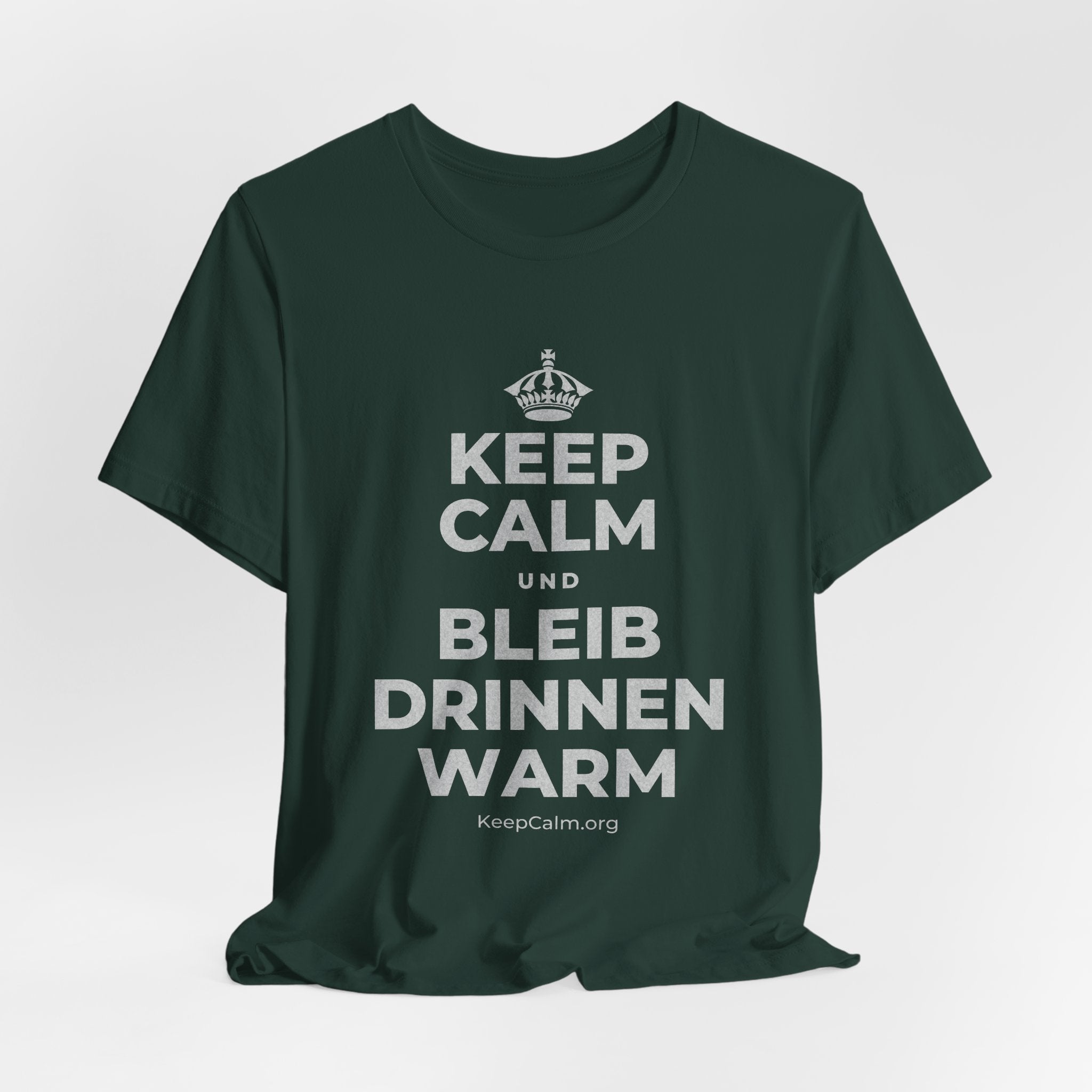 KEEP CALM UND BLEIB DRINNEN WARM T-Shirt (White–Asphalt)