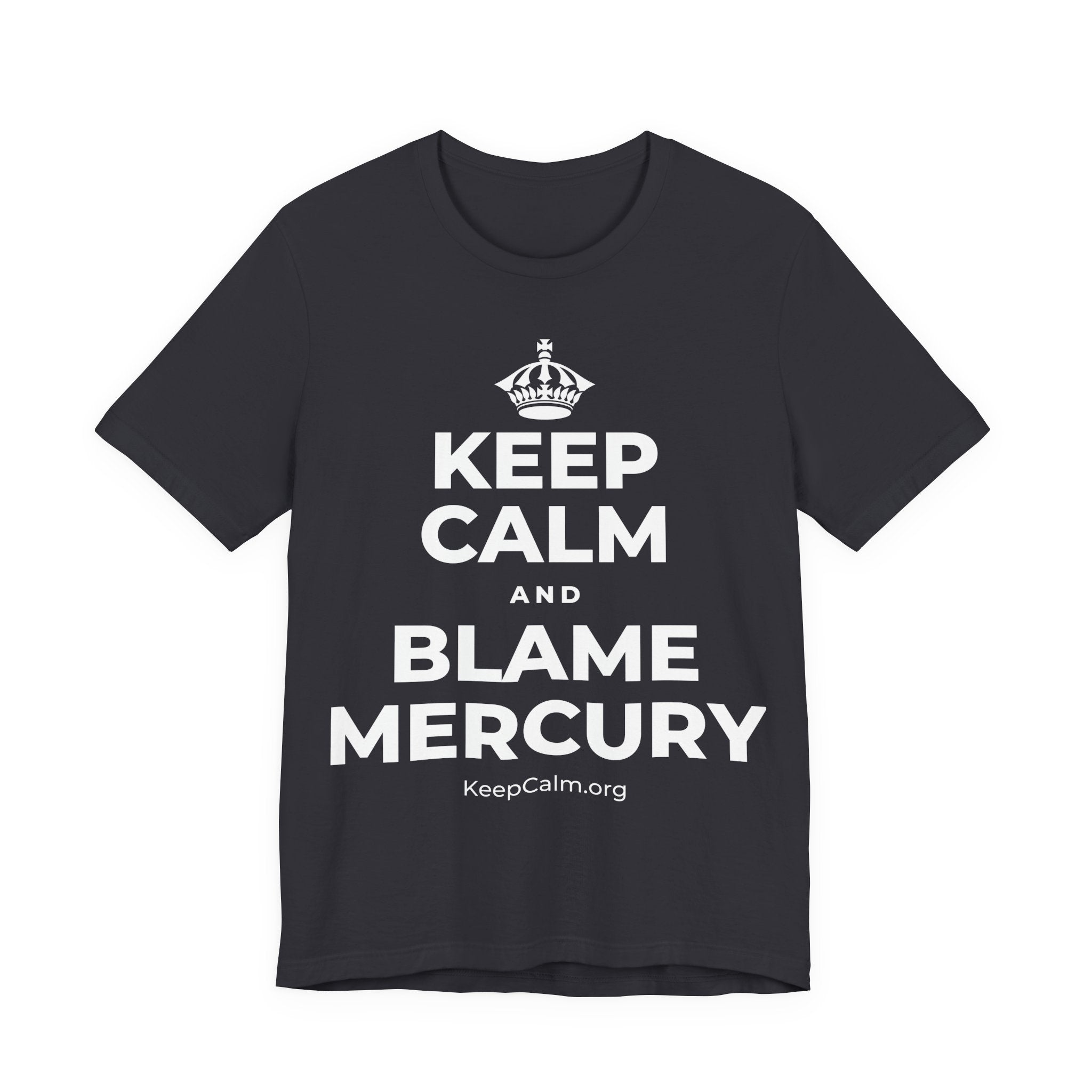 KEEP CALM AND BLAME MERCURY T-Shirt (Baby Blue–Silver)