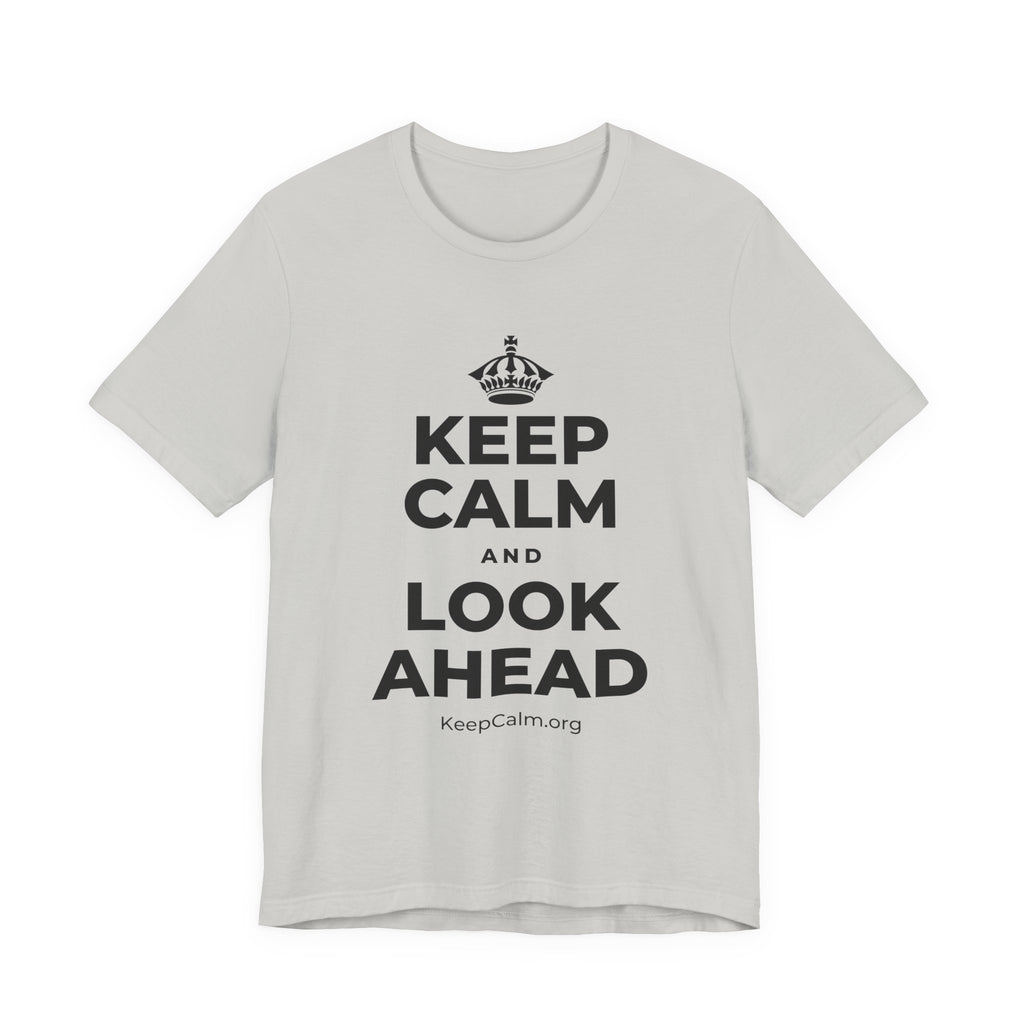 KEEP CALM AND LOOK AHEAD T-Shirt (Baby Blue–Silver)
