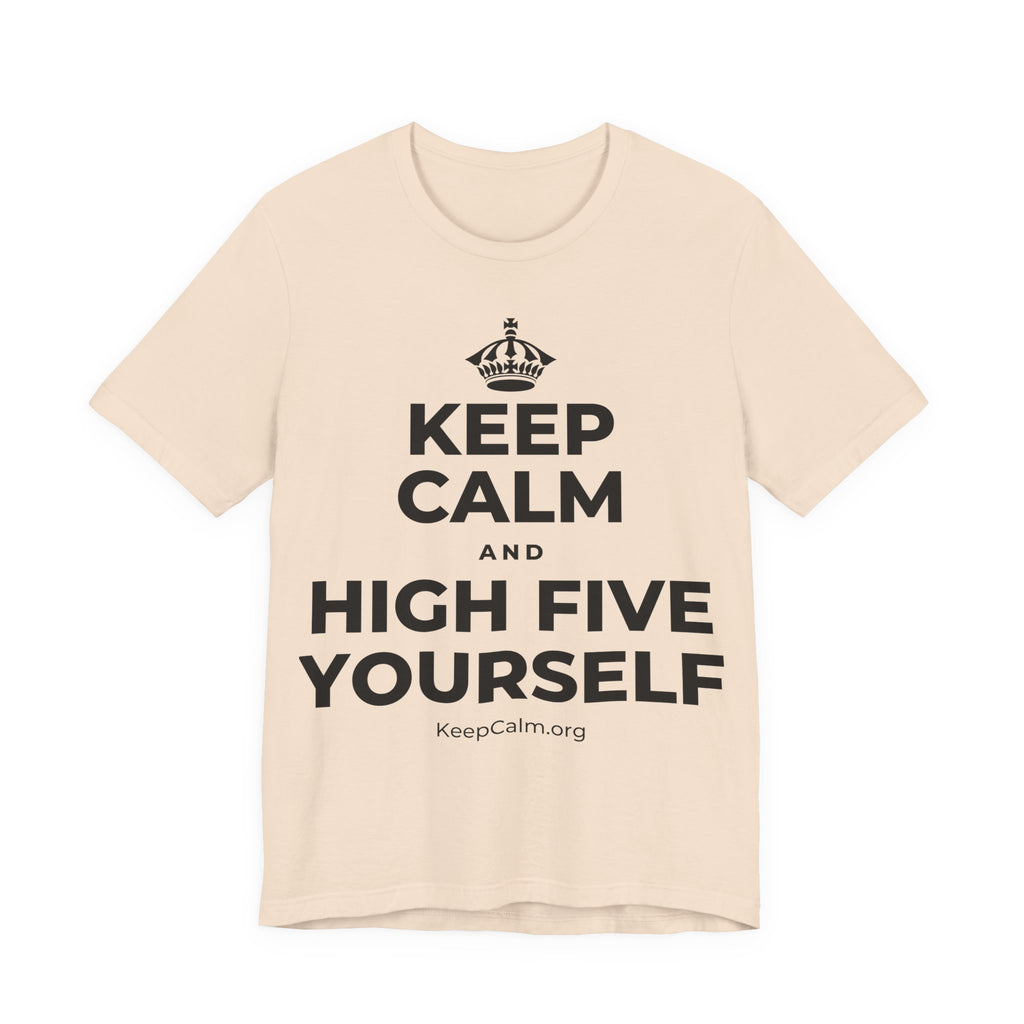 KEEP CALM AND HIGH FIVE YOURSELF T-Shirt (Soft Cream–Heather Mauve)