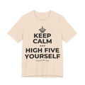 KEEP CALM AND HIGH FIVE YOURSELF T-Shirt (Soft Cream–Heather Mauve)