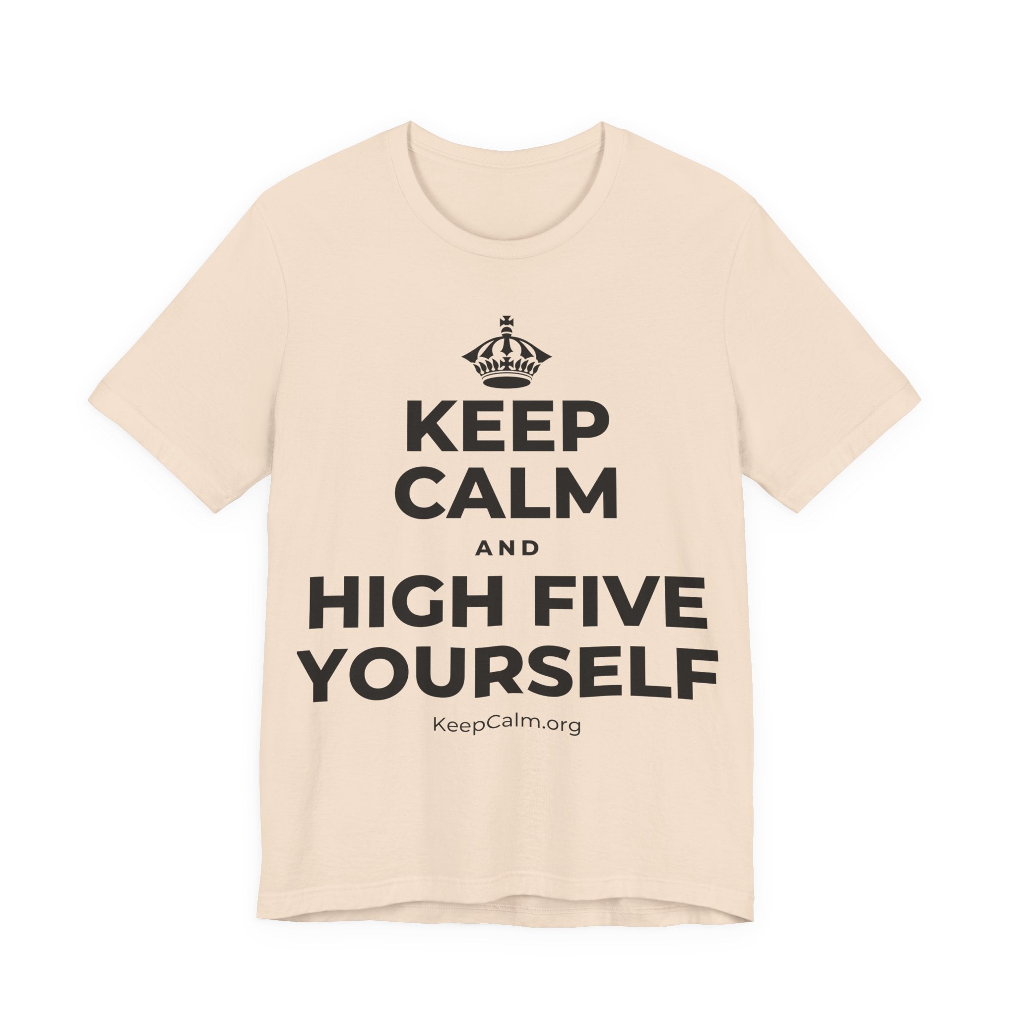 KEEP CALM AND HIGH FIVE YOURSELF T-Shirt (Soft Cream–Heather Mauve)