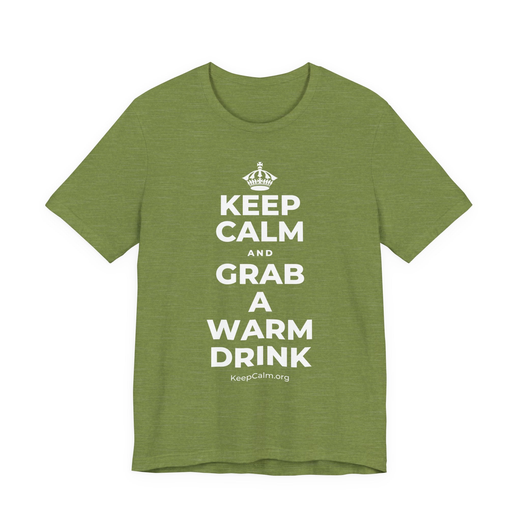 KEEP CALM AND GRAB A WARM DRINK T-Shirt (Baby Blue–Silver)
