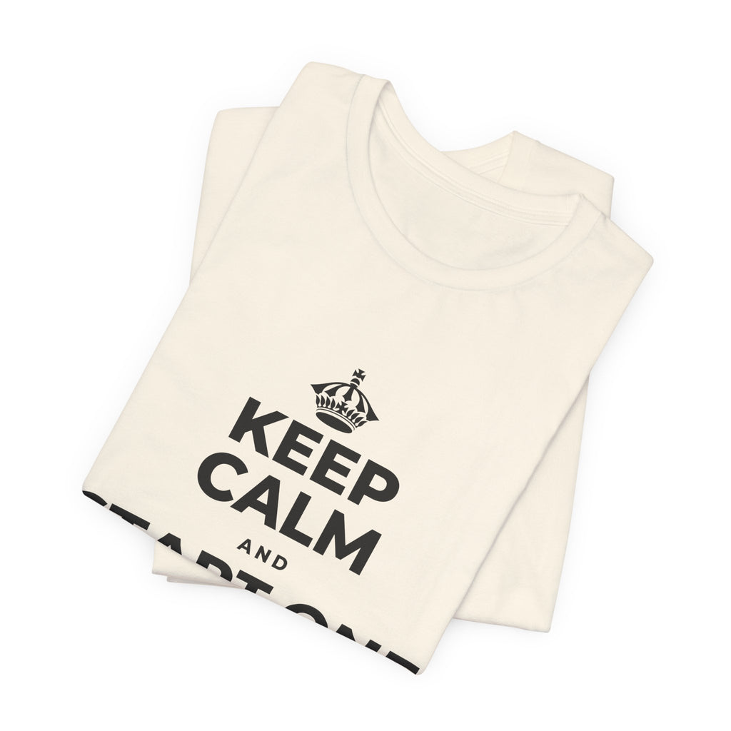 KEEP CALM AND START ONE FRESH PAGE T-Shirt (White–Asphalt)