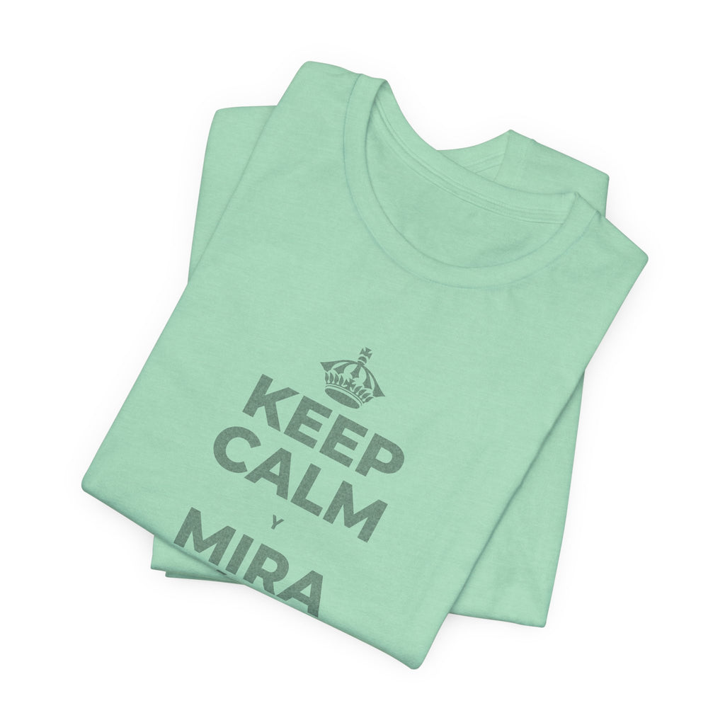 KEEP CALM Y MIRA CÓMO CAMBIAN LAS HOJAS T-Shirt (Baby Blue–Silver)