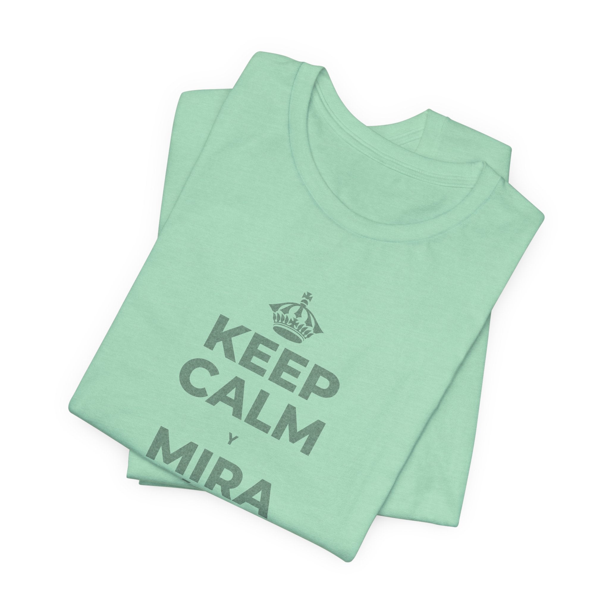 KEEP CALM Y MIRA CÓMO CAMBIAN LAS HOJAS T-Shirt (Baby Blue–Silver)