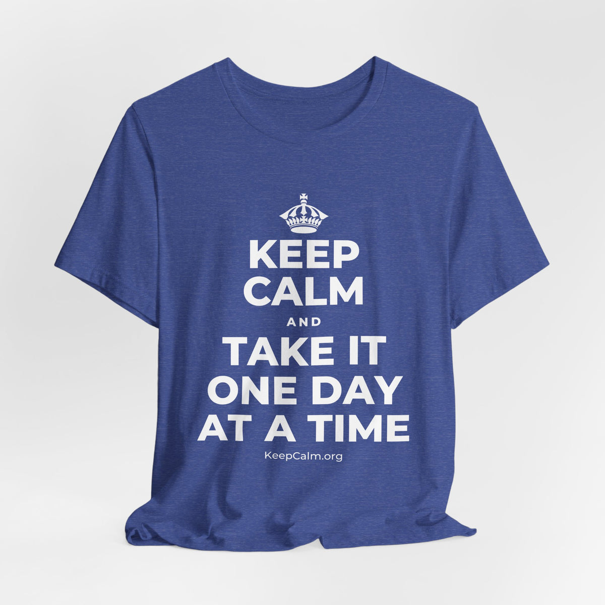 KEEP CALM AND TAKE IT ONE DAY AT A TIME T-Shirt (Baby Blue–Silver)