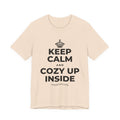 KEEP CALM AND COZY UP INSIDE T-Shirt (Soft Cream–Heather Mauve)