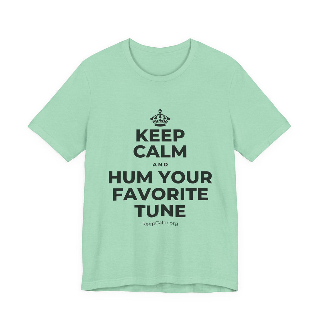 KEEP CALM AND HUM YOUR FAVORITE TUNE T-Shirt (Baby Blue–Silver)