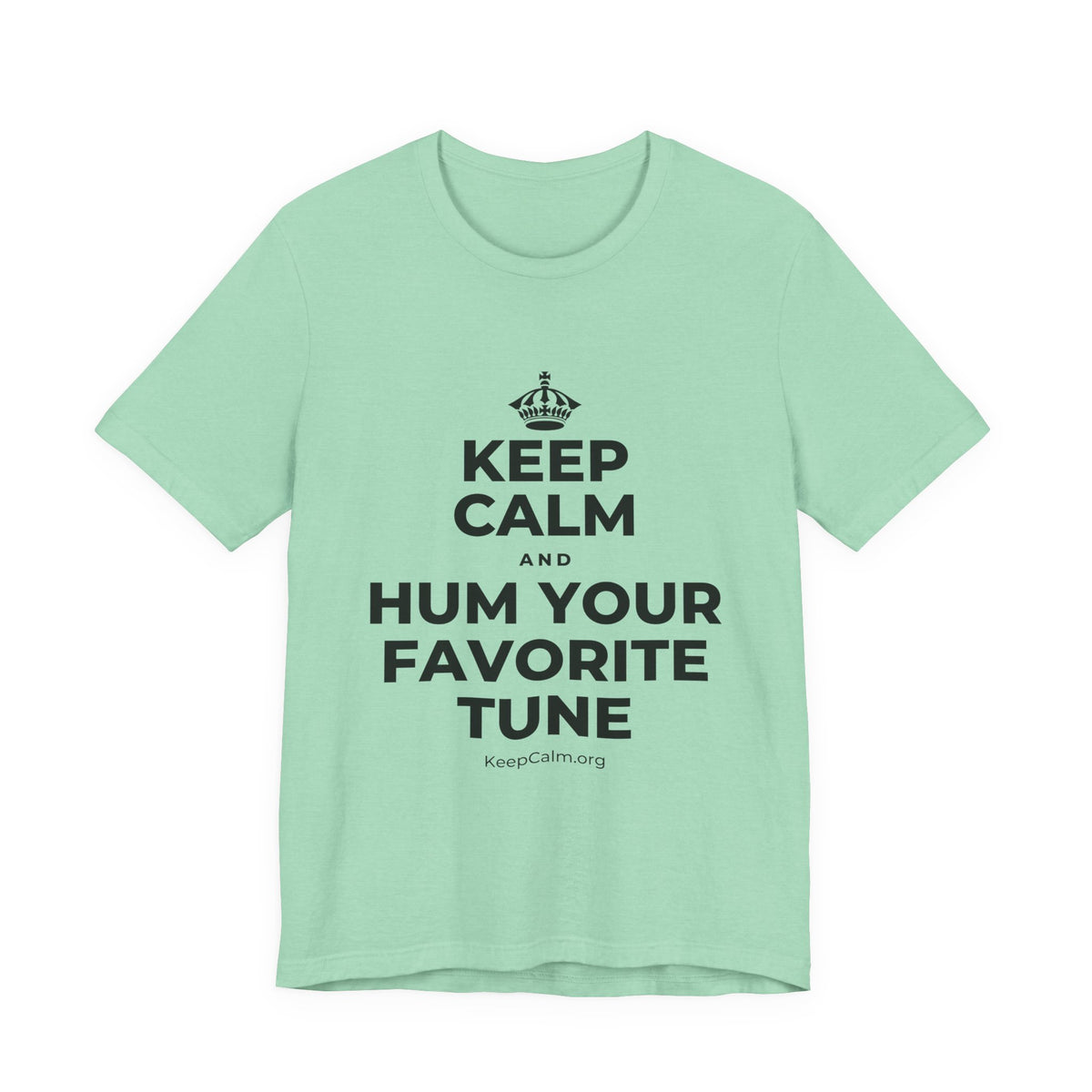 KEEP CALM AND HUM YOUR FAVORITE TUNE T-Shirt (Baby Blue–Silver)