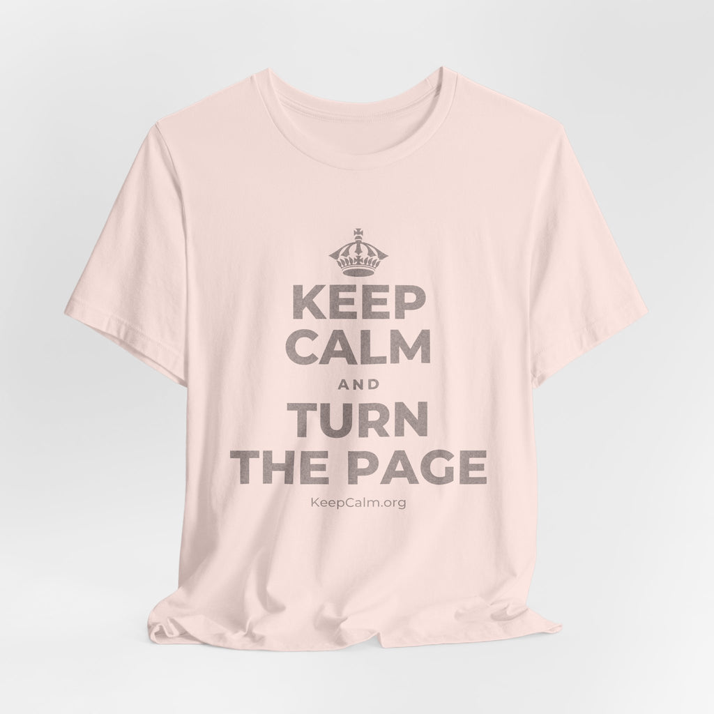 KEEP CALM AND TURN THE PAGE T-Shirt (Soft Cream–Heather Mauve)