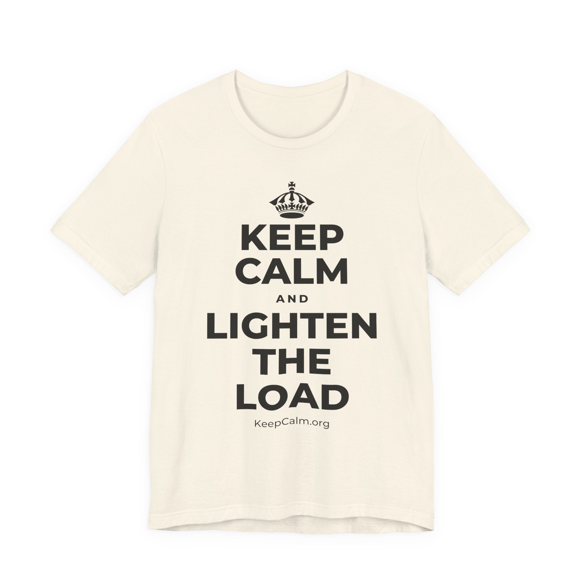 KEEP CALM AND LIGHTEN THE LOAD T-Shirt (White–Asphalt)