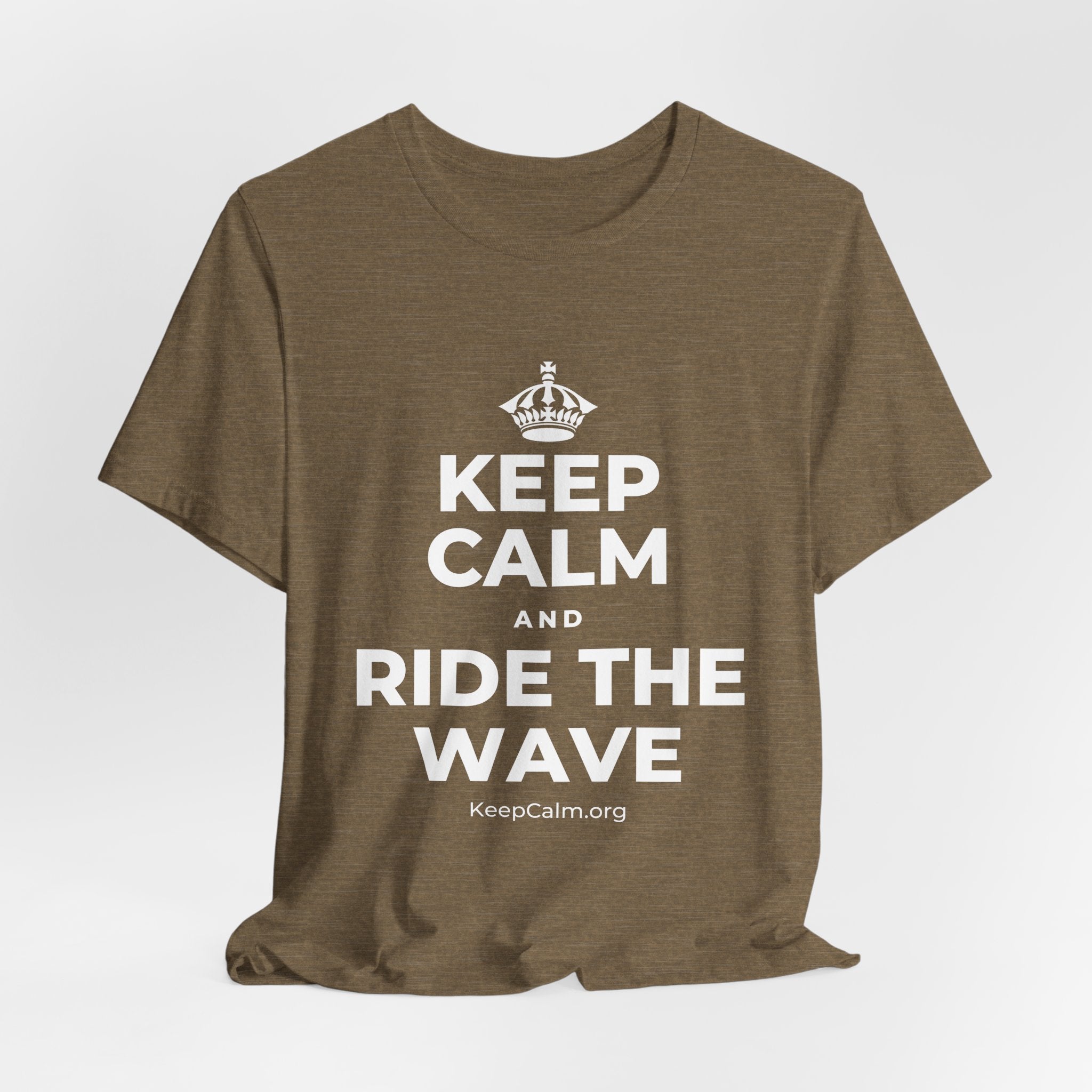 KEEP CALM AND RIDE THE WAVE T-Shirt (Soft Cream–Heather Mauve)