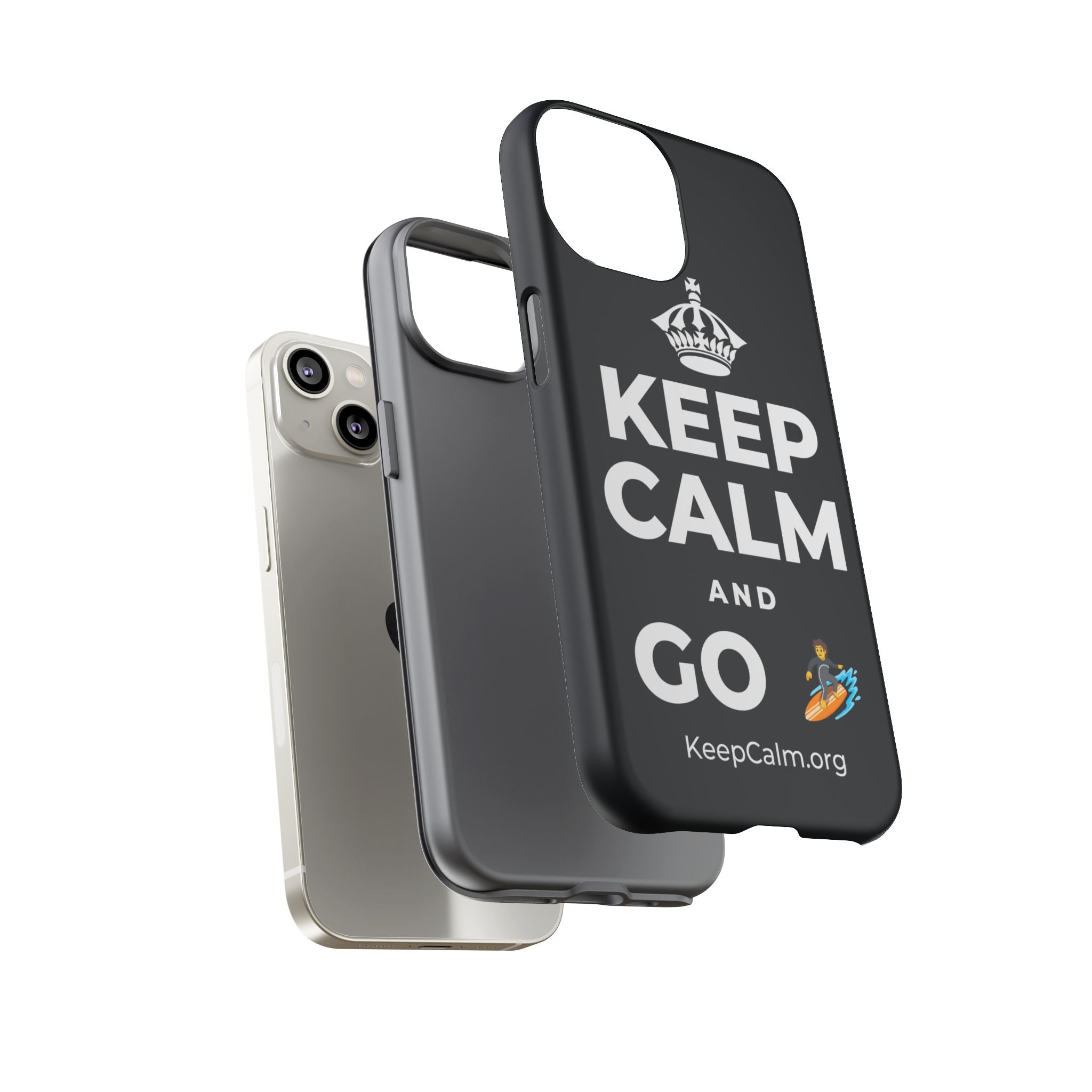 KEEP CALM AND GO 🏄 Phone Case (Dark)