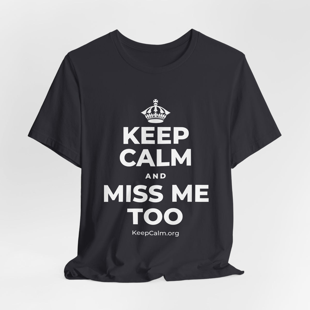 KEEP CALM AND MISS ME TOO T-Shirt (Baby Blue–Silver)