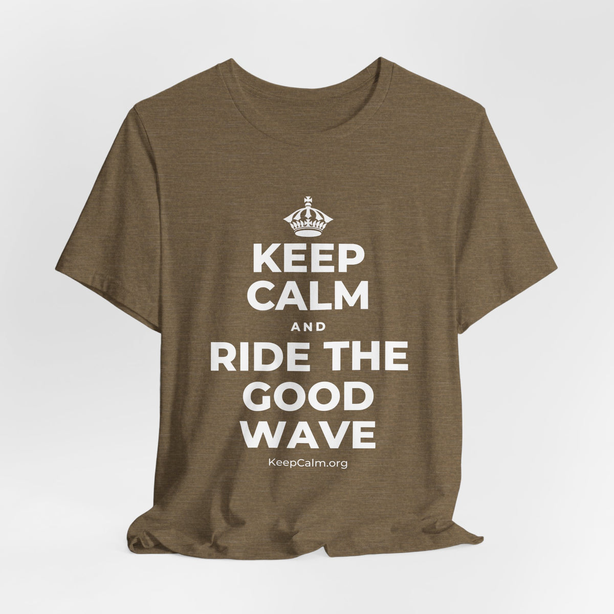 KEEP CALM AND RIDE THE GOOD WAVE T-Shirt (Soft Cream–Heather Mauve)
