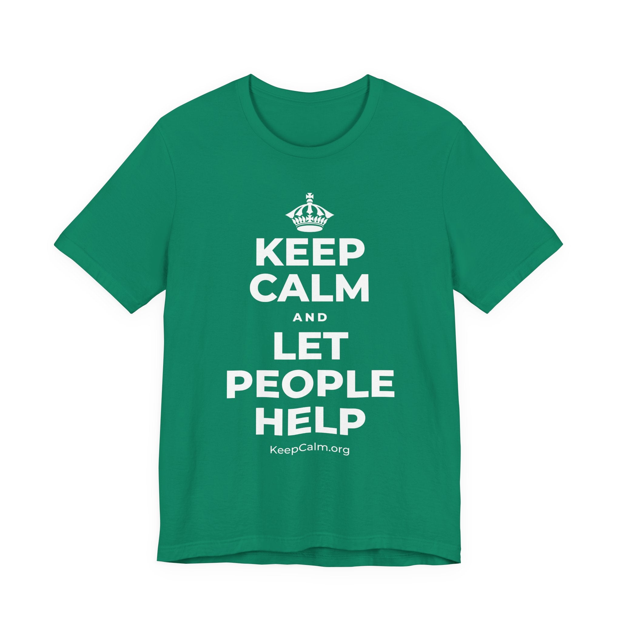KEEP CALM AND LET PEOPLE HELP T-Shirt (White–Asphalt)