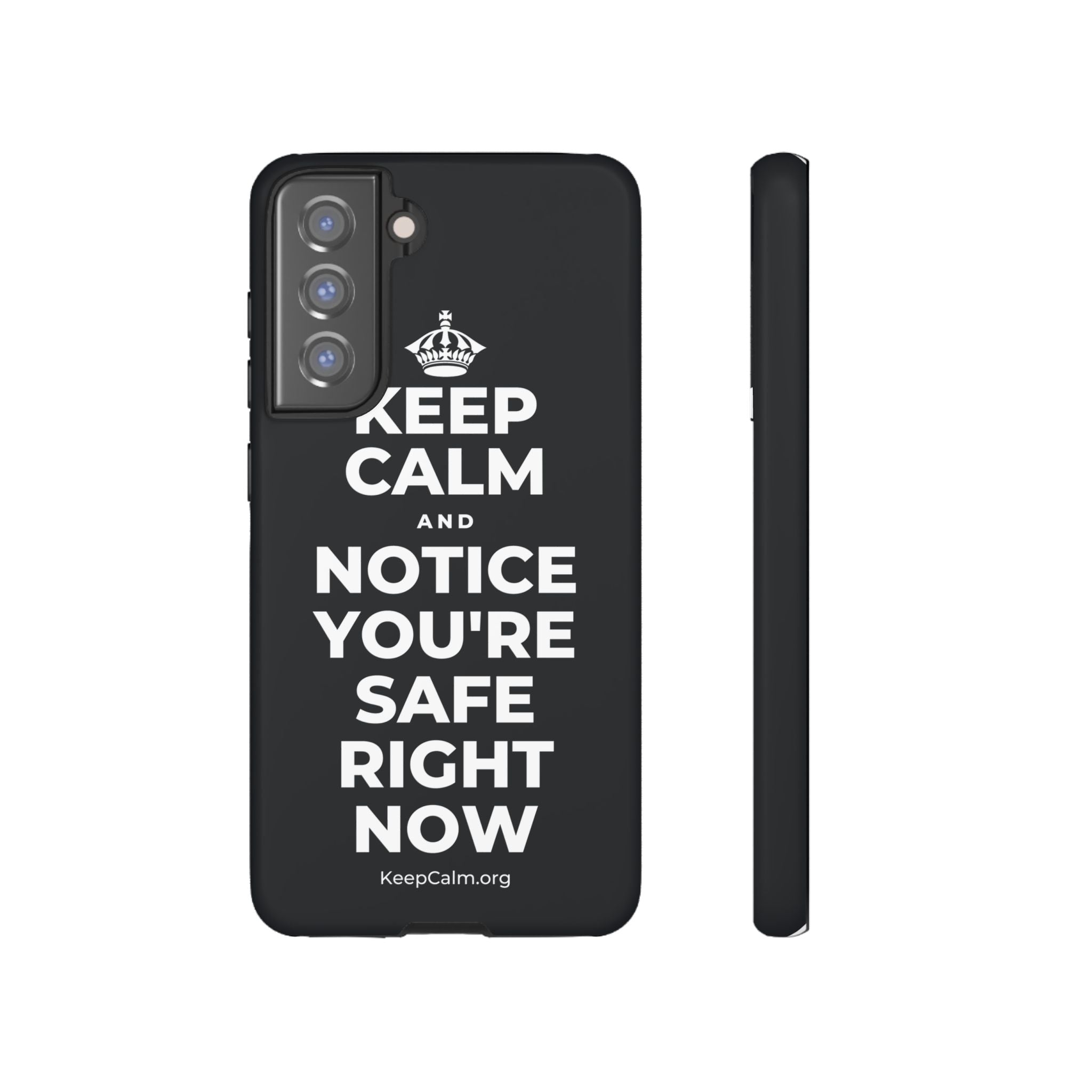 KEEP CALM AND NOTICE YOU'RE SAFE RIGHT NOW Phone Case (Dark)