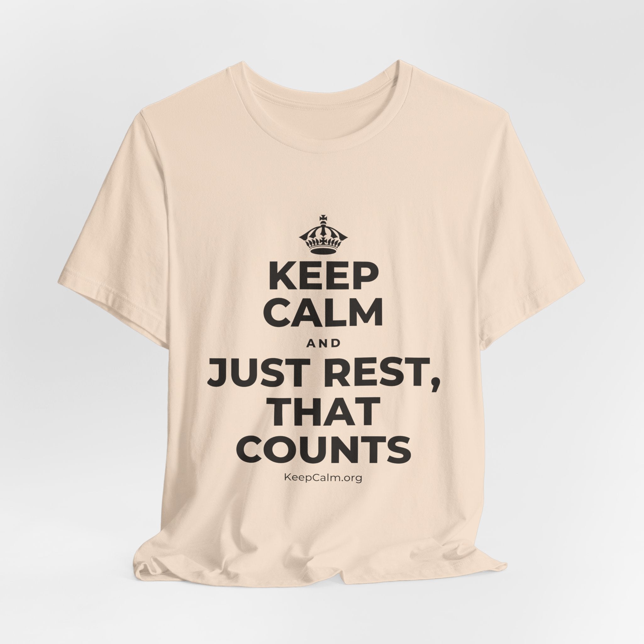 KEEP CALM AND JUST REST, THAT COUNTS T-Shirt (Soft Cream–Heather Mauve)