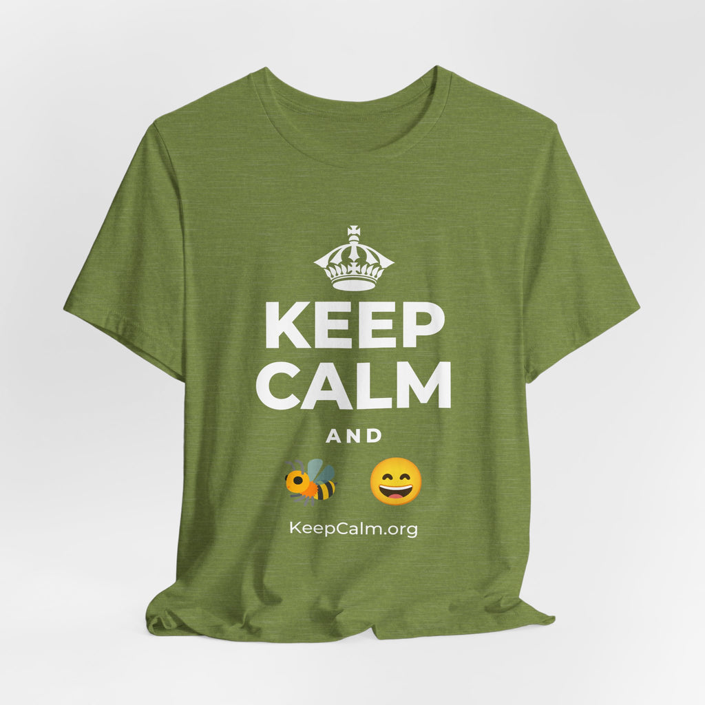KEEP CALM AND 🐝 😄 T-Shirt (Baby Blue–Silver)