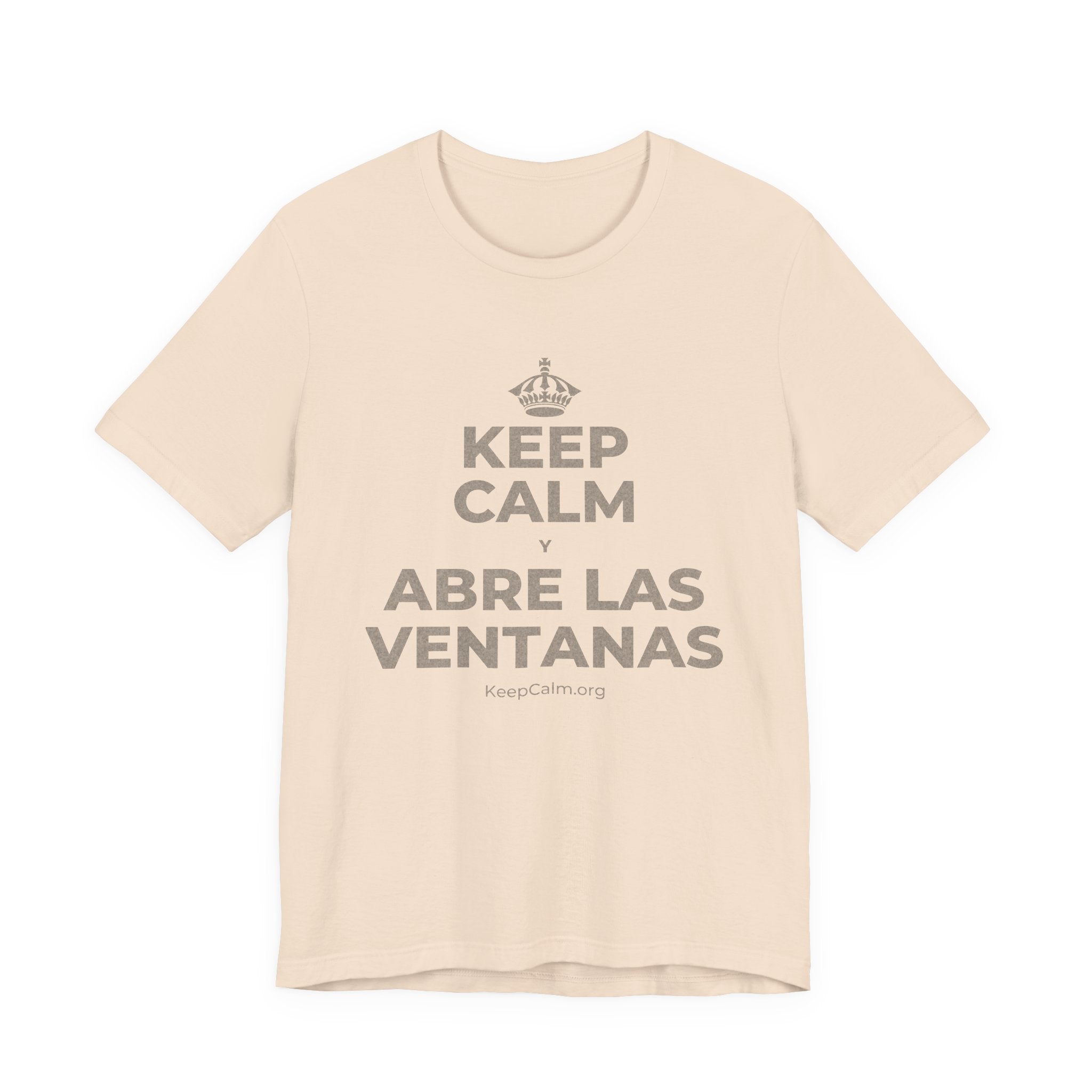 KEEP CALM Y ABRE LAS VENTANAS T-Shirt (Soft Cream–Heather Mauve)