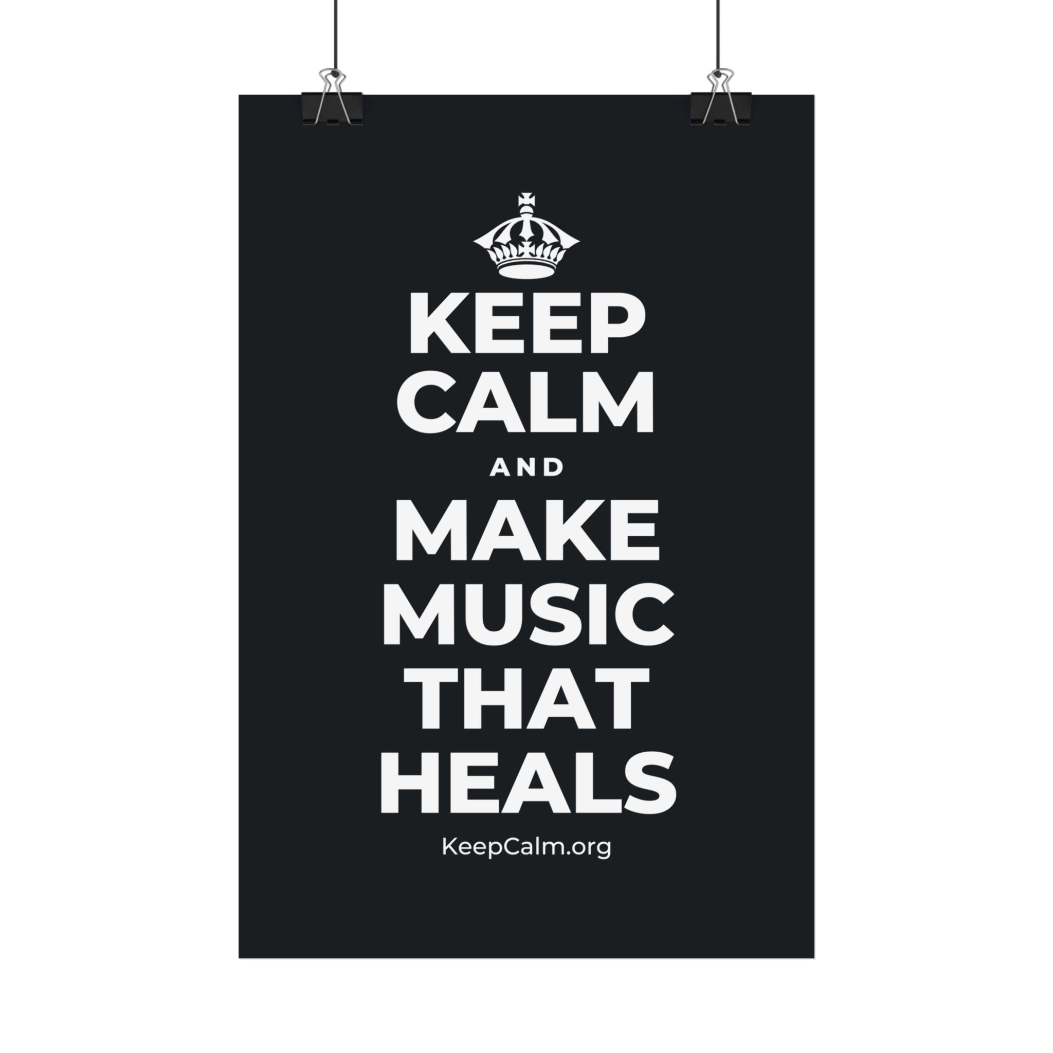KEEP CALM AND MAKE MUSIC THAT HEALS Satin Poster (Dark)