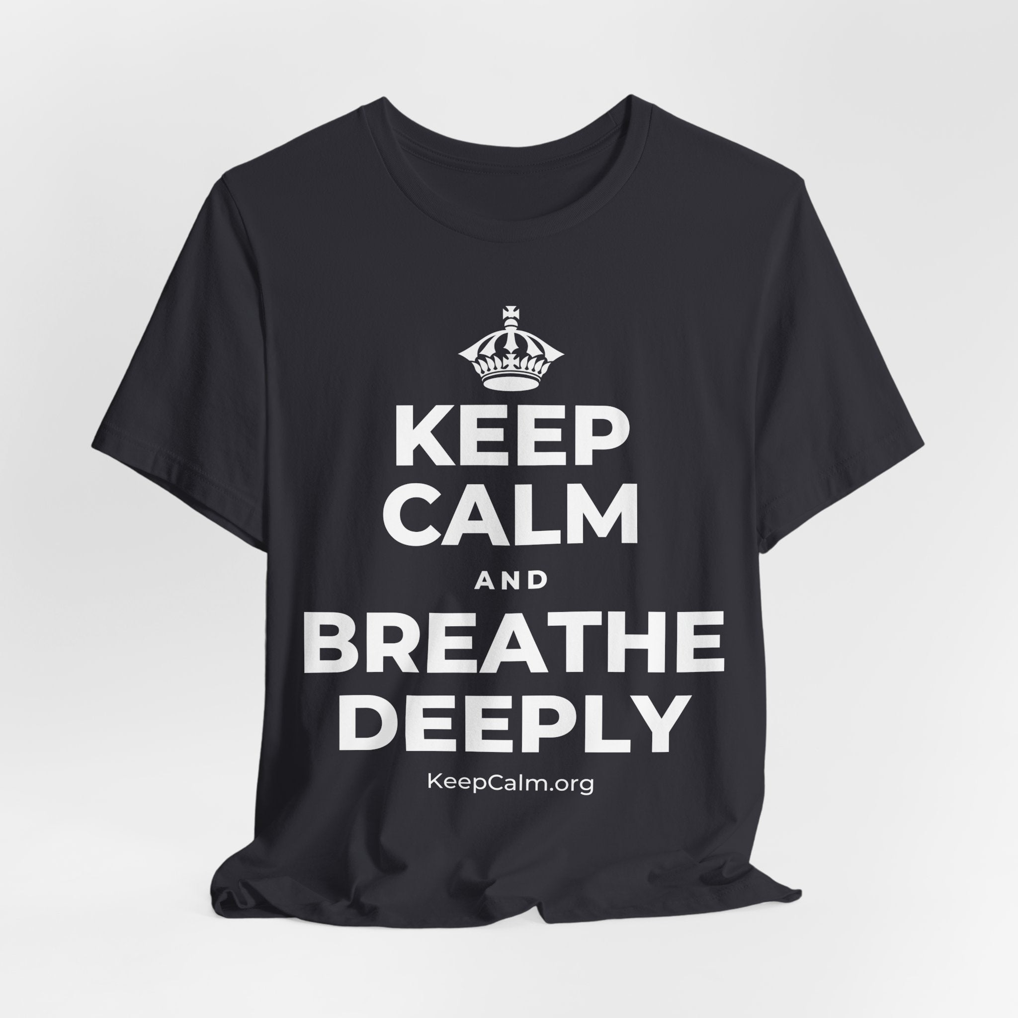 KEEP CALM AND BREATHE DEEPLY T-Shirt (Baby Blue–Silver)