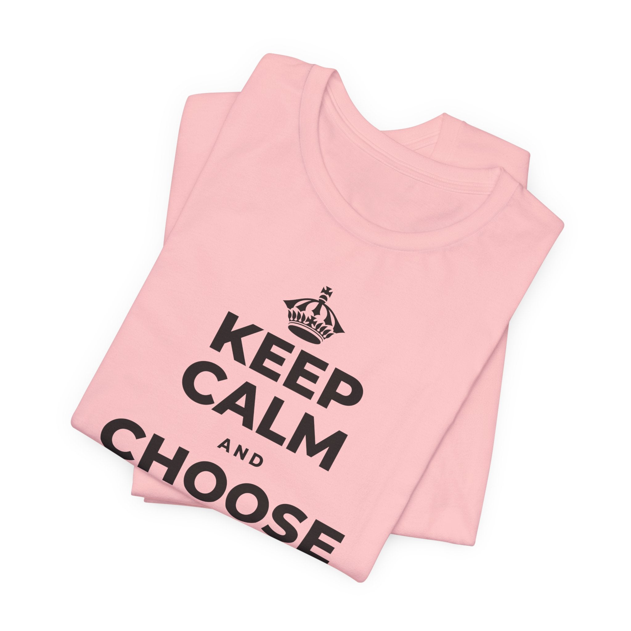 KEEP CALM AND CHOOSE PRESENCE OVER PRESENTS T-Shirt (White–Asphalt)