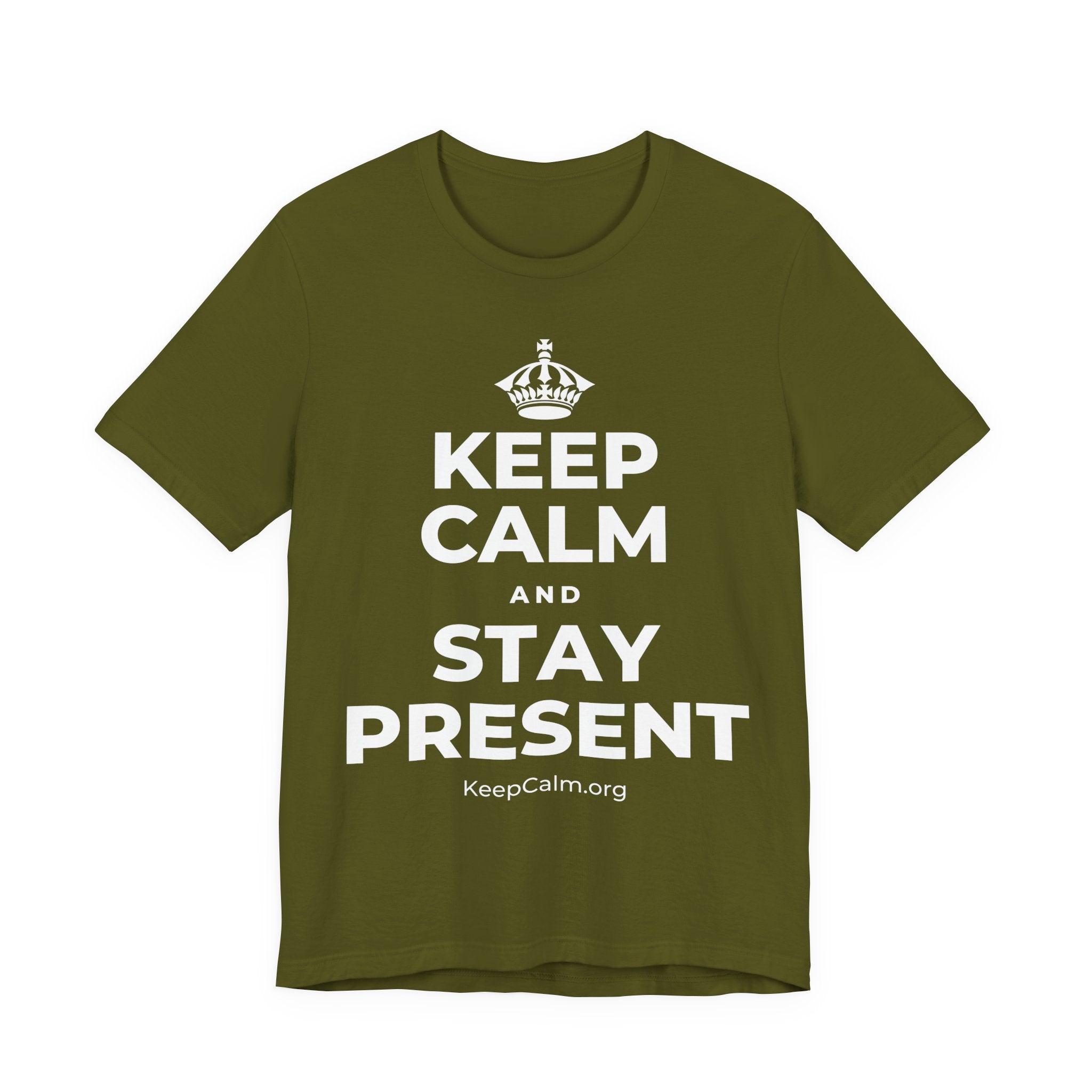 KEEP CALM AND STAY PRESENT T-Shirt (Baby Blue–Silver)