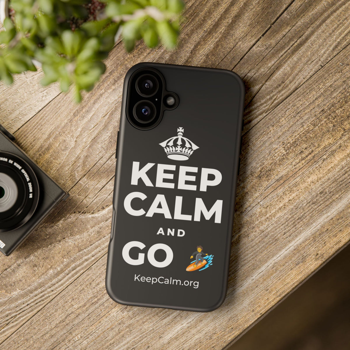 KEEP CALM AND GO 🏄 Phone Case (Dark)