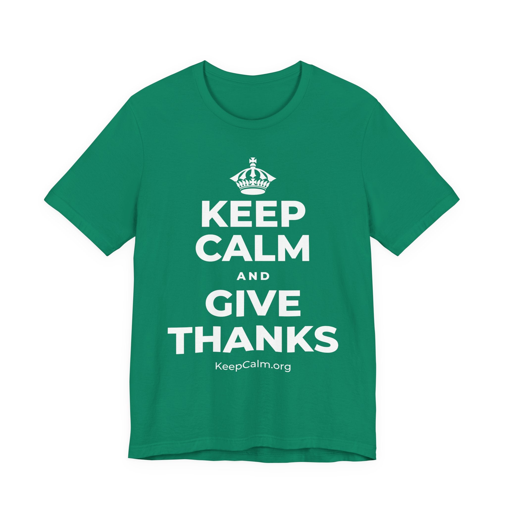 KEEP CALM AND GIVE THANKS T-Shirt (White–Asphalt)