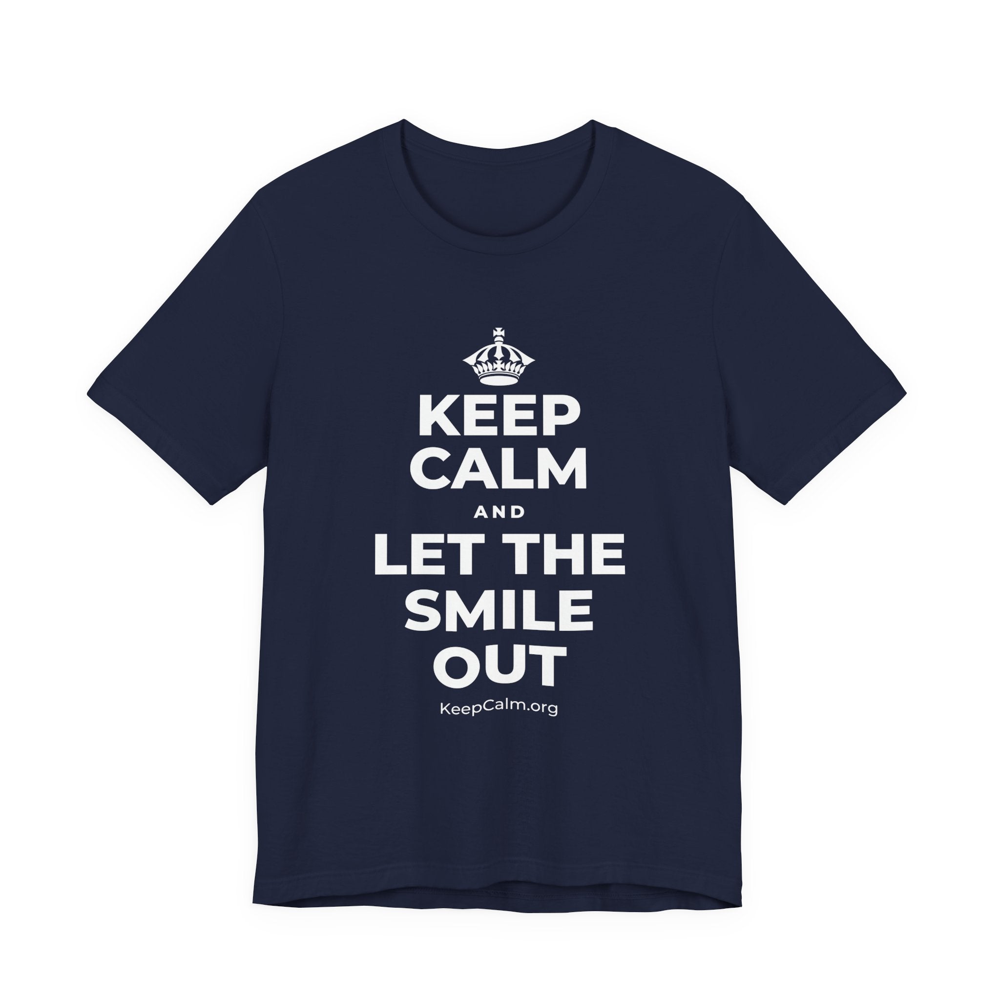 KEEP CALM AND LET THE SMILE OUT T-Shirt (White–Asphalt)