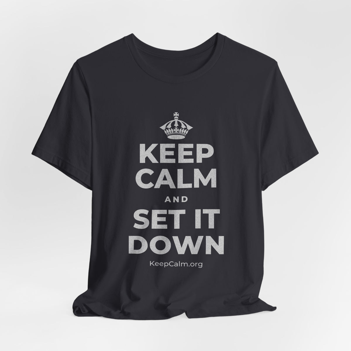 KEEP CALM AND SET IT DOWN T-Shirt (Baby Blue–Silver)