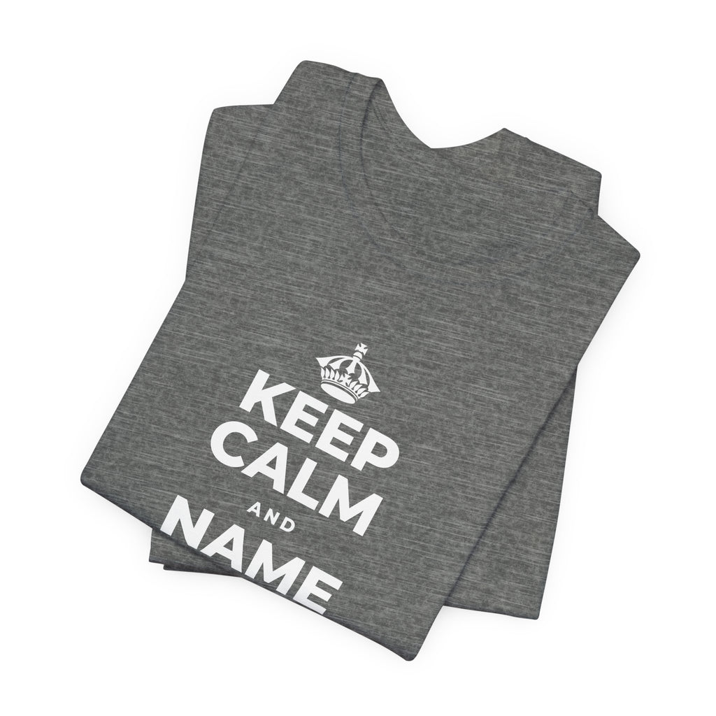 KEEP CALM AND NAME THREE GOOD THINGS T-Shirt (Baby Blue–Silver)