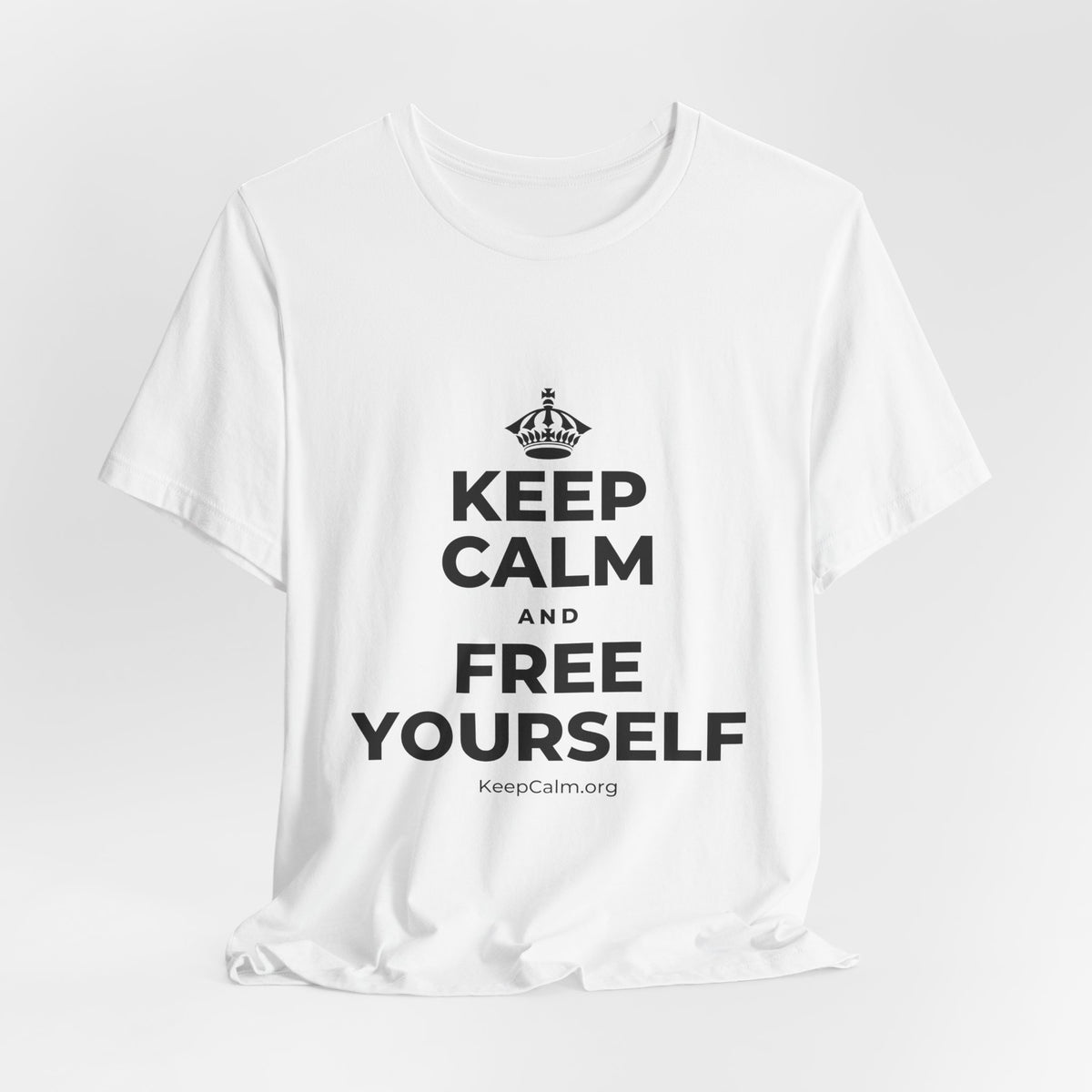 KEEP CALM AND FREE YOURSELF T-Shirt (White–Asphalt)