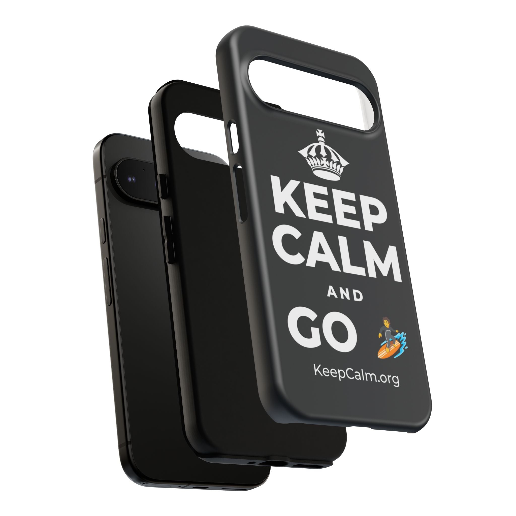 KEEP CALM AND GO 🏄 Phone Case (Dark)
