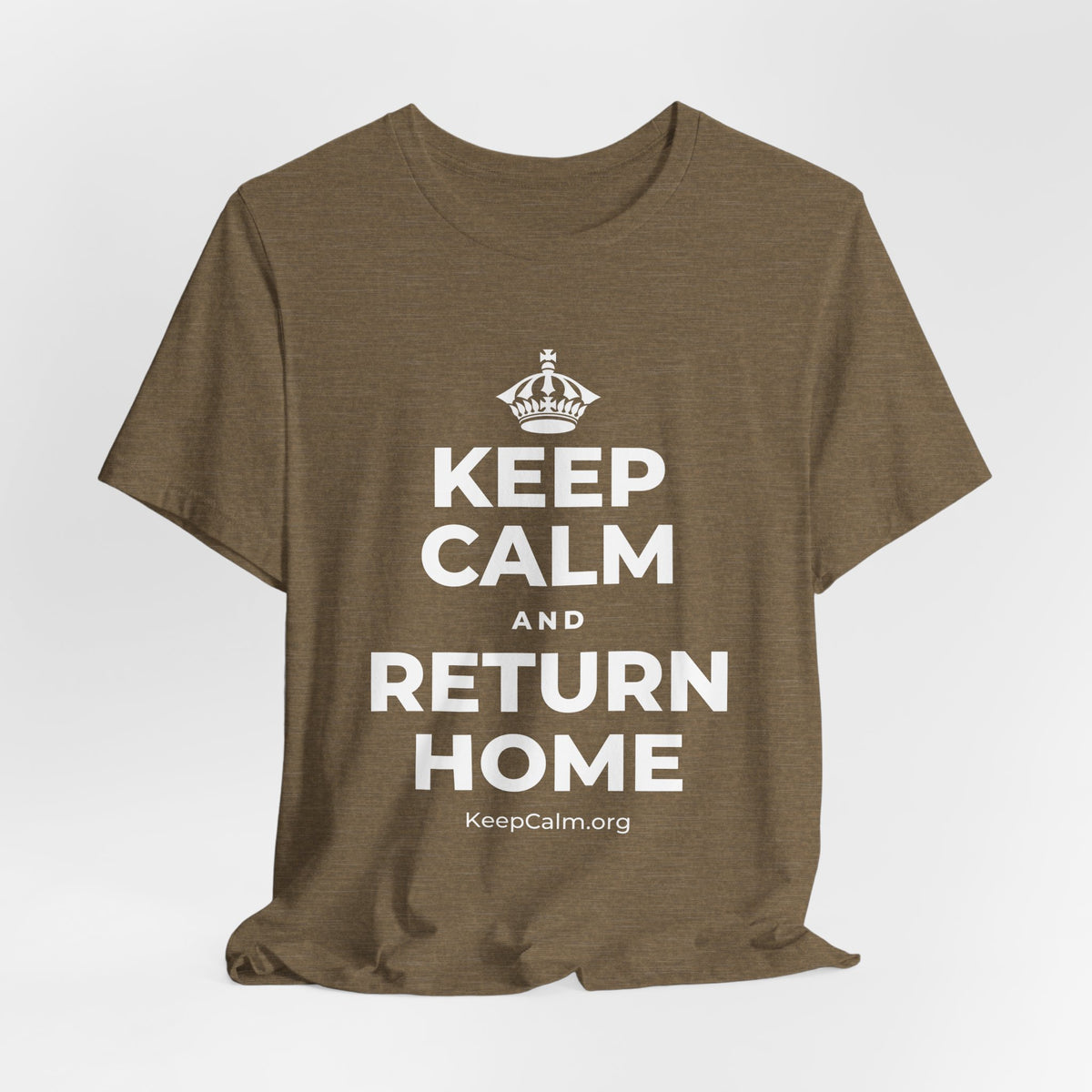 KEEP CALM AND RETURN HOME T-Shirt (Soft Cream–Heather Mauve)