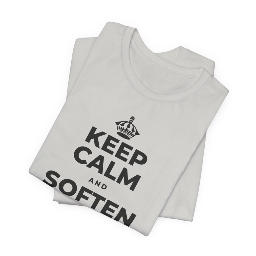 KEEP CALM AND SOFTEN INTO THE PILLOW T-Shirt (Baby Blue–Silver)