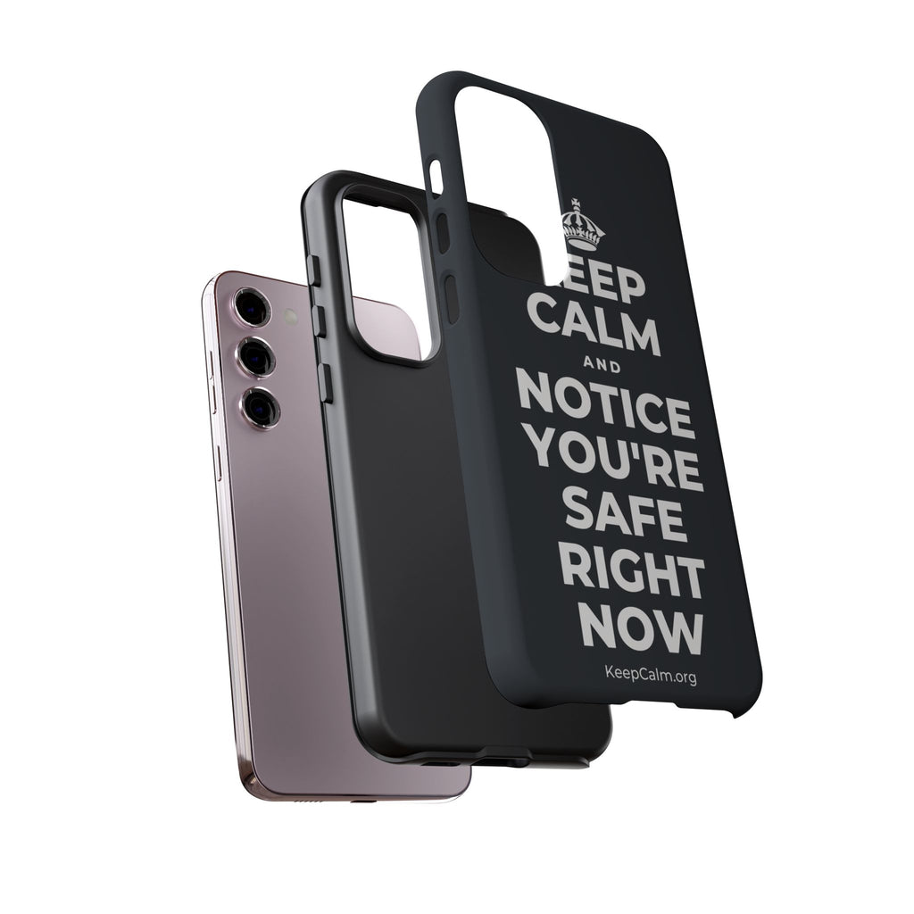 KEEP CALM AND NOTICE YOU'RE SAFE RIGHT NOW Phone Case (Dark)