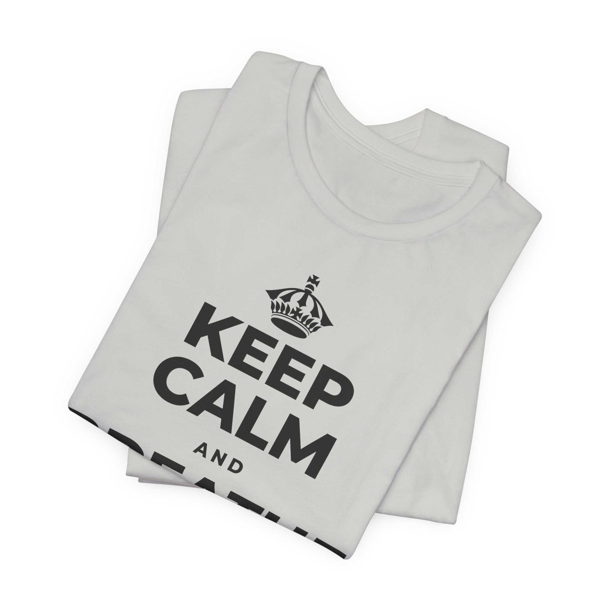 KEEP CALM AND BREATHE IN FOR FOUR T-Shirt (Baby Blue–Silver)