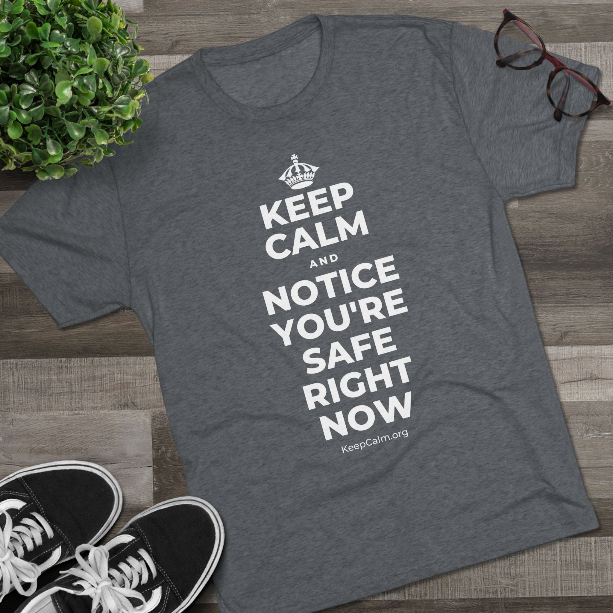 KEEP CALM AND NOTICE YOU'RE SAFE RIGHT NOW Tri-Blend Tee